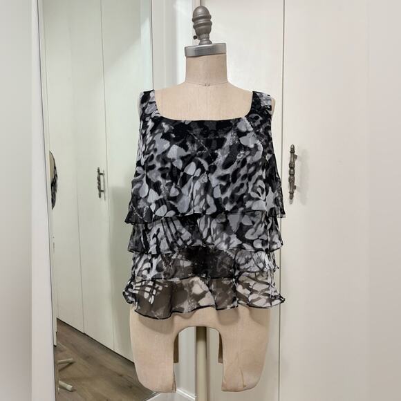 Alex Evenings Women's Black and White Ruffled Tiered Sleeveless Blouse Large - Picture 1 of 4